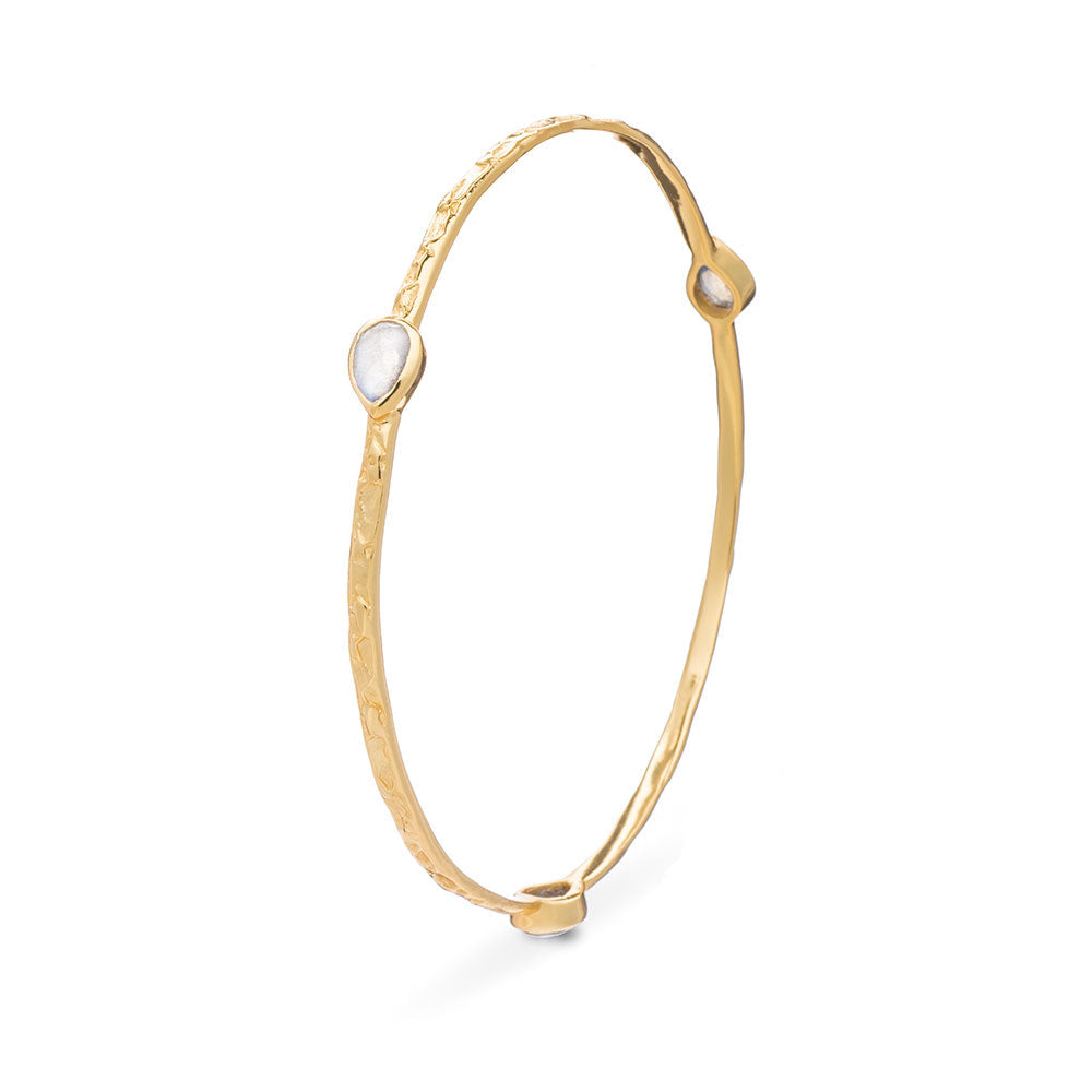 Simi Three Stone Stacking Bangle Rainbow Moonstone Azuni London
