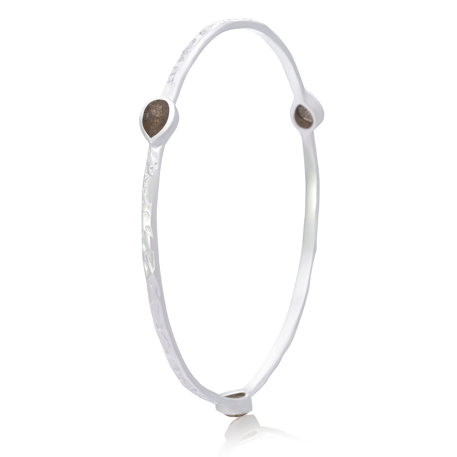 Simi Three Stone Stacking Bangle: Silver Labradorite Azuni London