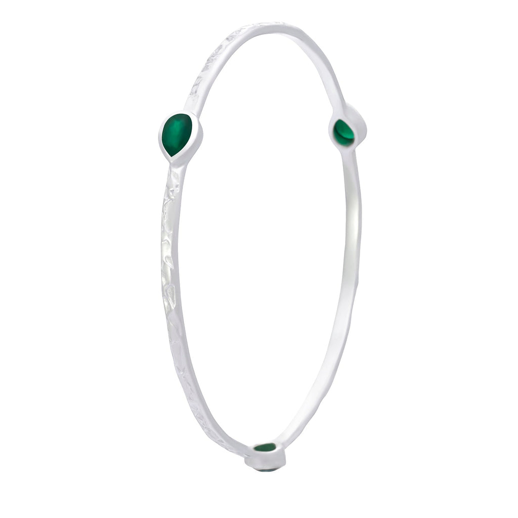 Simi Three Stone Stacking Bangle: Silver Green Onyx Azuni London
