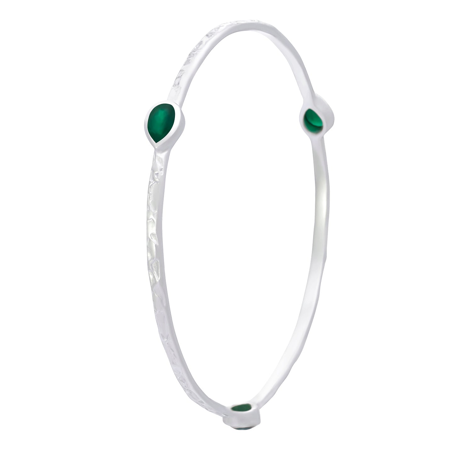Simi Three Stone Stacking Bangle: Silver Green Onyx Azuni London