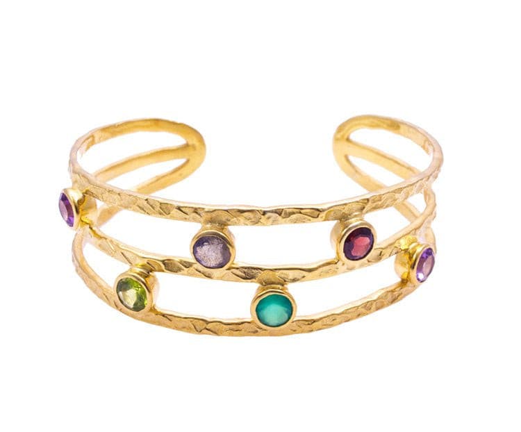 Venus Gemstone Bangle with Garnet, Peridot, Labradorite and Amethyst Azuni London
