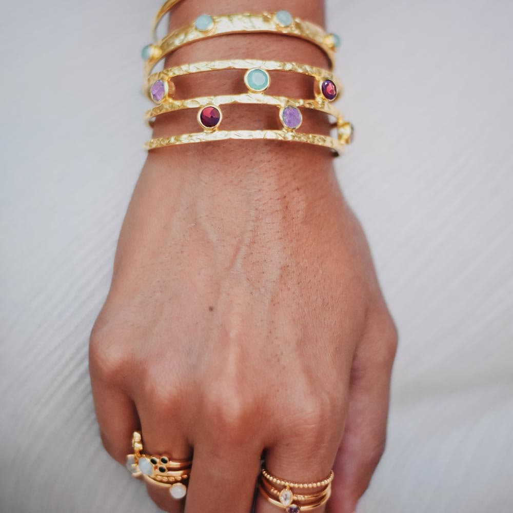 Venus Gemstone Bangle with Garnet, Peridot, Labradorite and Amethyst Azuni London