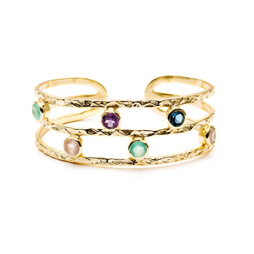 Venus Gemstone Bangle with Rose Quartz, Amethyst, Iolite and Pariba Onyx Azuni London
