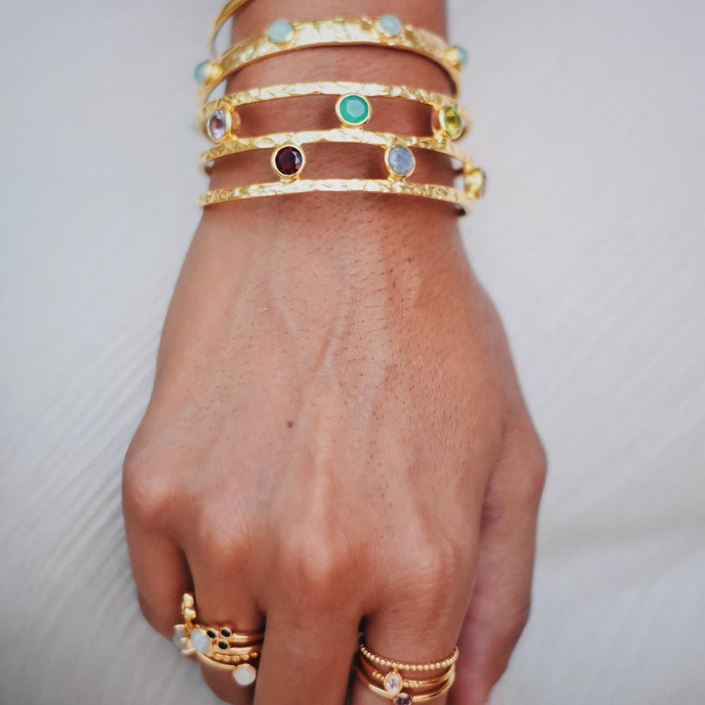 Venus Gemstone Bangle with Rose Quartz, Amethyst, Iolite and Pariba Onyx Azuni London