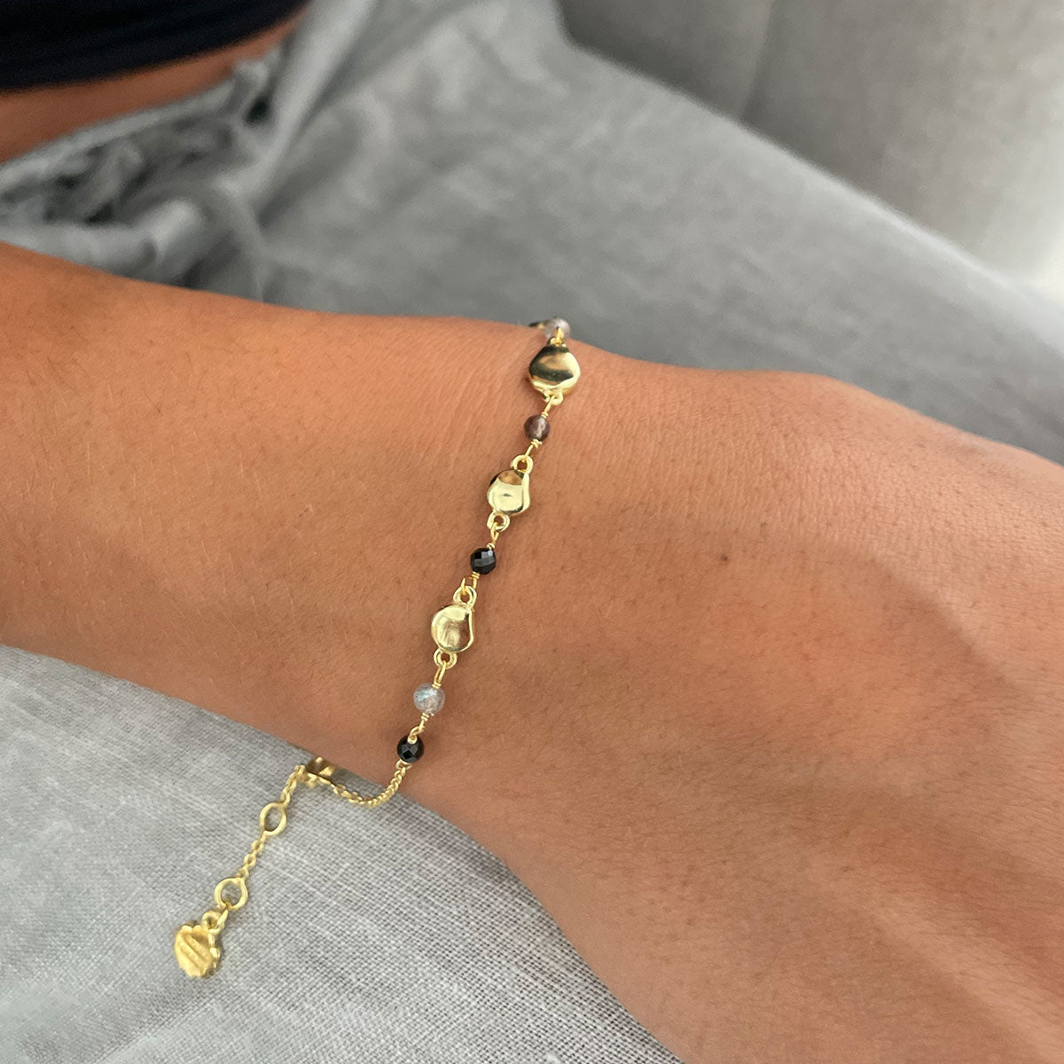 Sofia Nugget Bracelet  Black Onyx, Smoky Quartz & Labradorite Azuni London