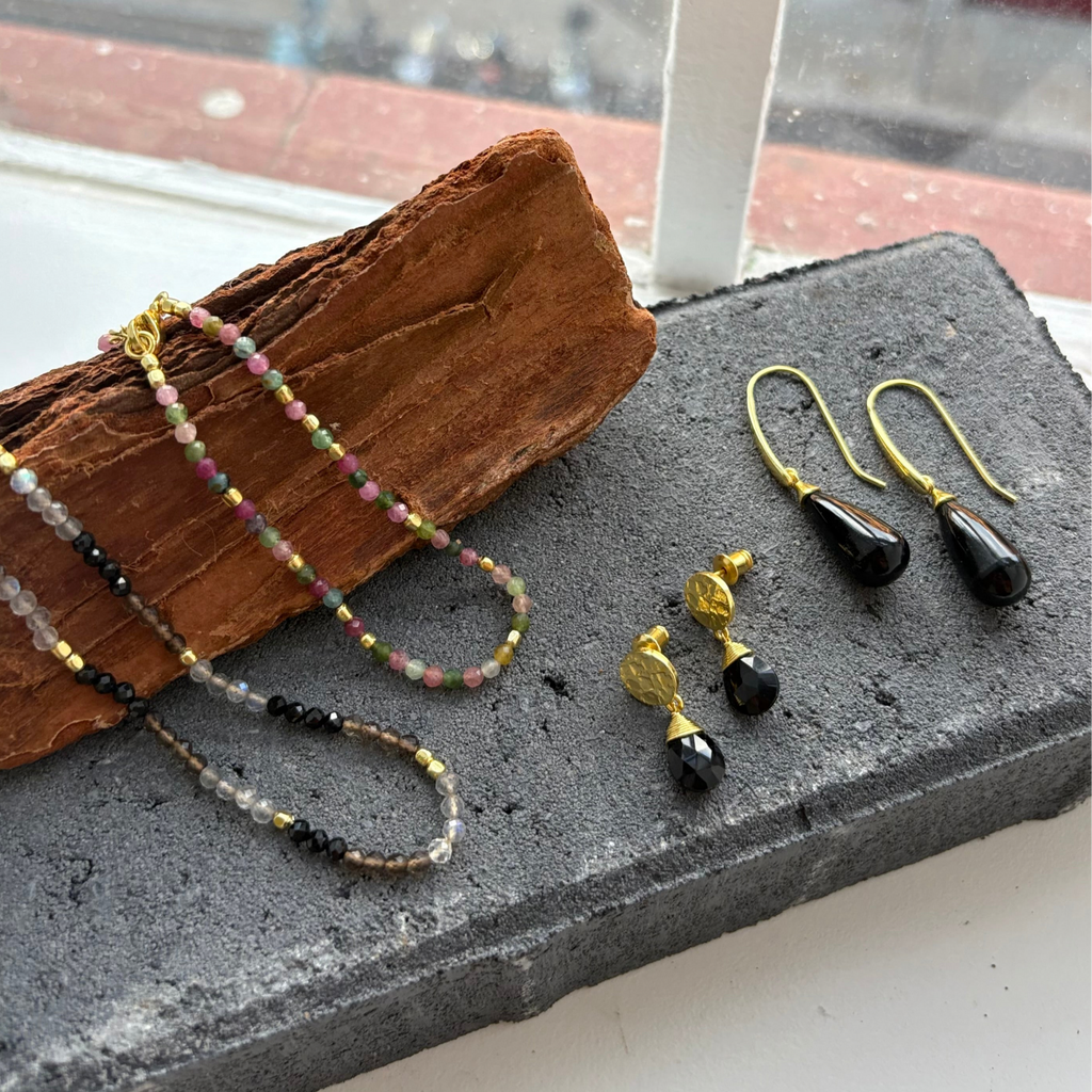 Classic Athena Drop Earrings: Black Onyx Azuni London