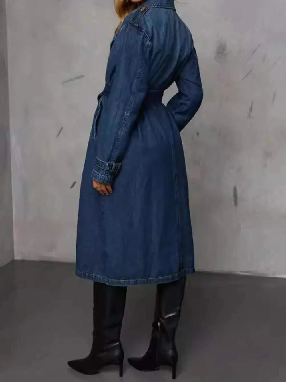Button Up Long Sleeve Longline Denim Jacket - Rosey's Creations