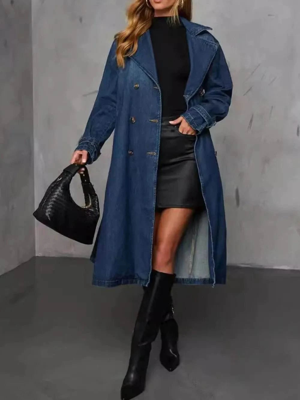Button Up Long Sleeve Longline Denim Jacket - Rosey's Creations