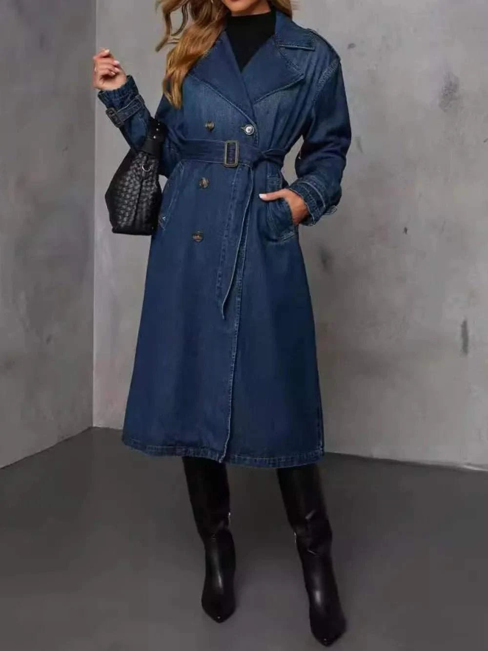 Button Up Long Sleeve Longline Denim Jacket - Rosey's Creations