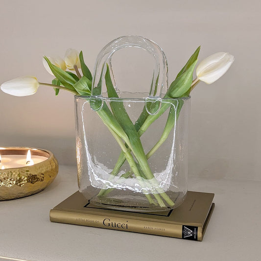 Carina Petite Bubbled Glass Decorative Handbag Vase Rowen Homes