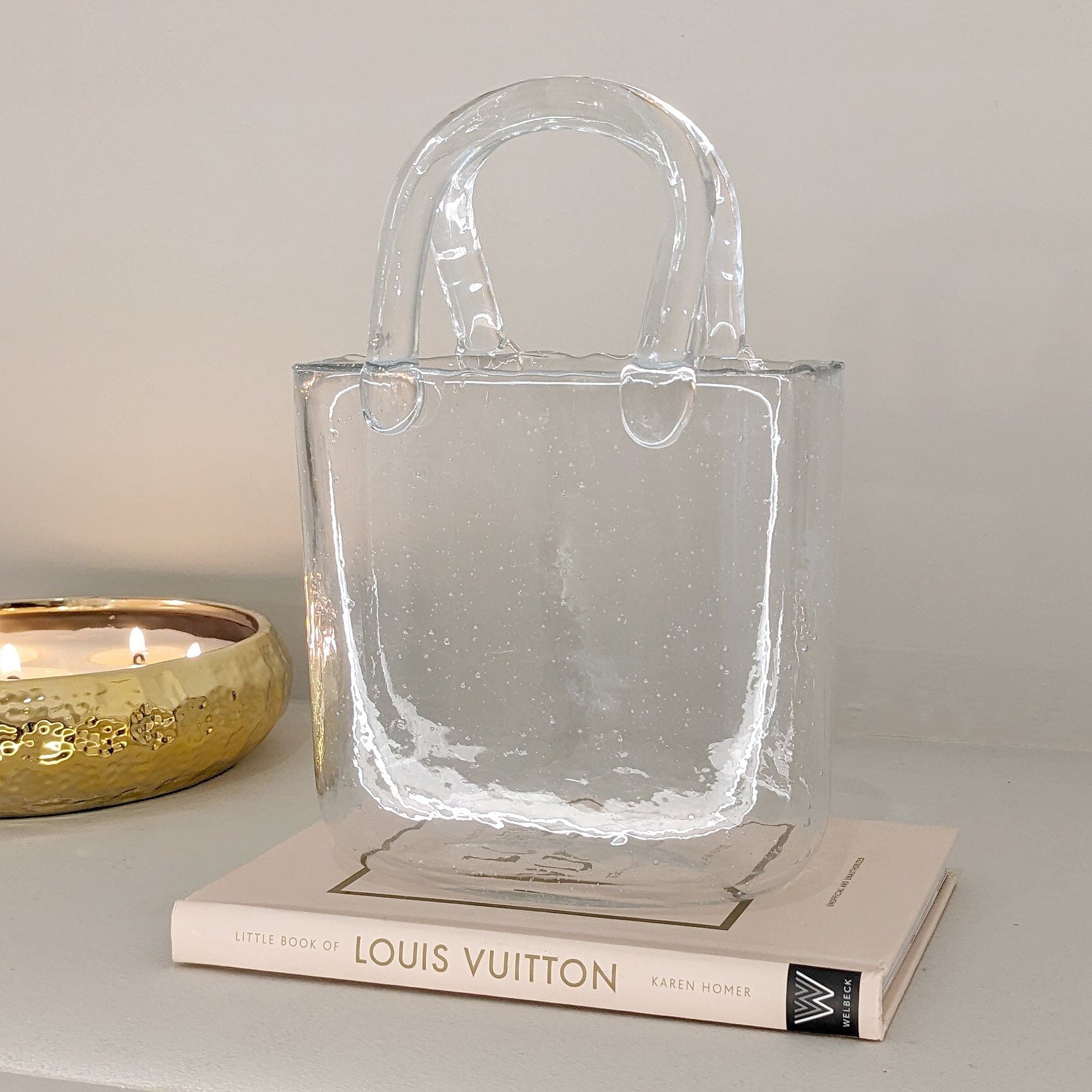 Carina Petite Bubbled Glass Decorative Handbag Vase.