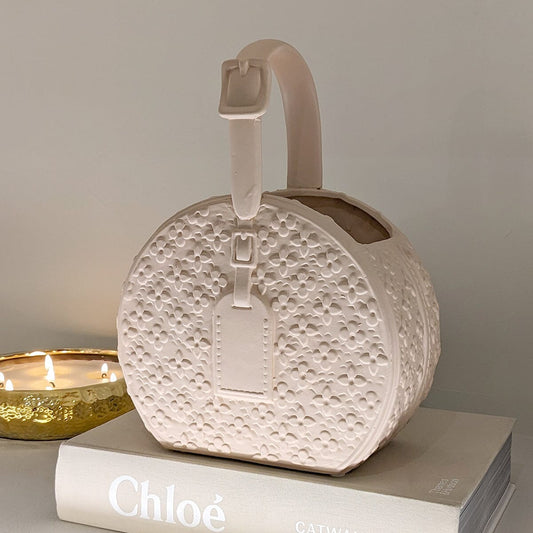Cecilia Beige Designer Inspired Rounded Handbag Ornament Rowen Homes