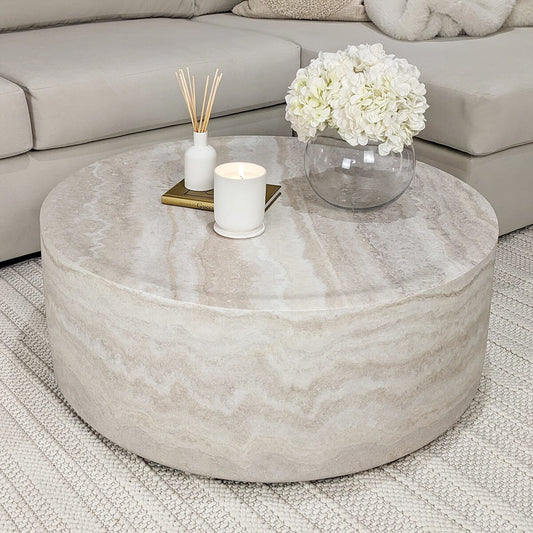 Celeste Round Neutral Marble Effect Coffee Table Rowen Homes
