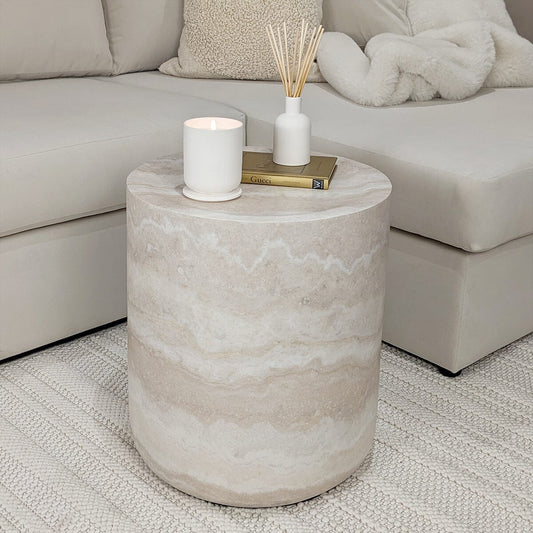 Celeste Round Neutral Marble Effect Side Table Rowen Homes