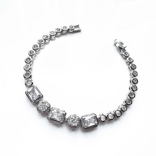Cielle Silver Clear Stone Statement Jewel Bracelet - Rosey's Creations