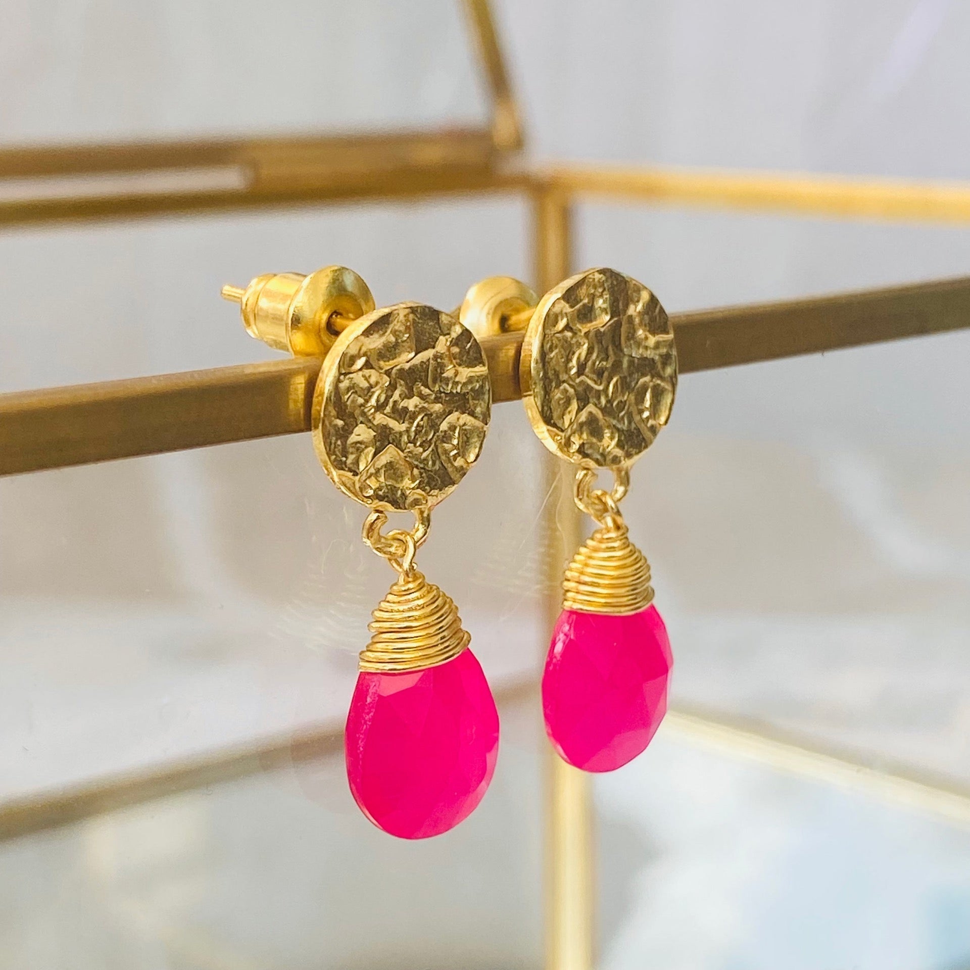 Classic Athena Drop Earrings: Fuchsia Onyx Azuni London