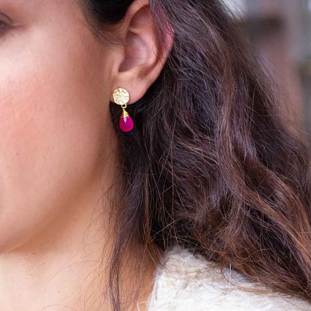 Classic Athena Drop Earrings: Fuchsia Onyx Azuni London