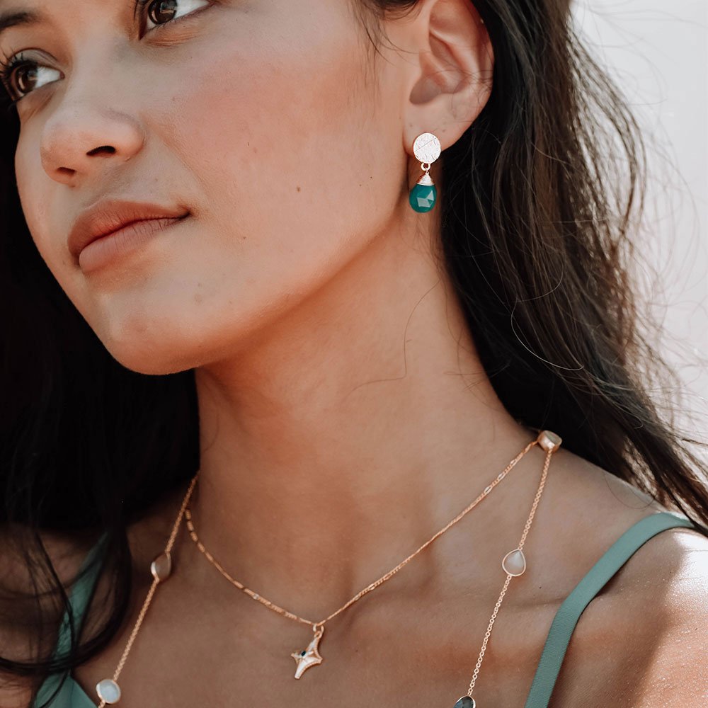 Classic Athena Drop Earrings: Green Onyx Azuni London