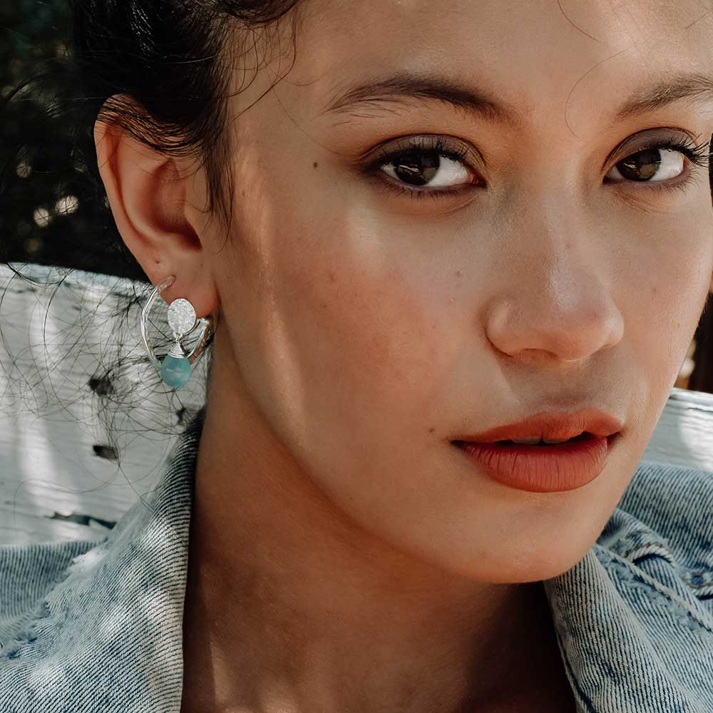 Classic Athena Drop Earrings: Silver Aqua Pariba Onyx Azuni London