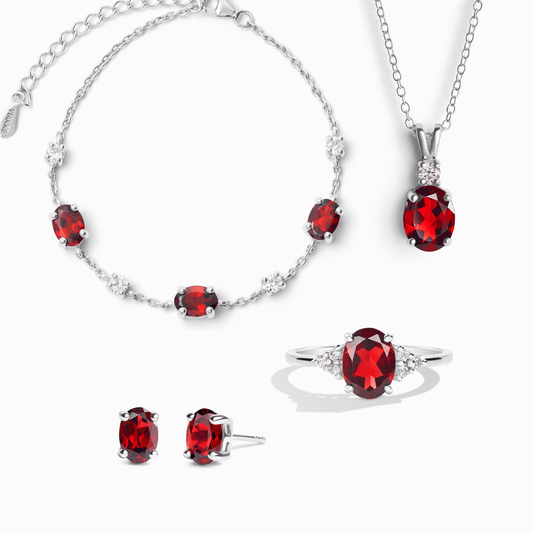 Complete Set - Garnet Jewellery Set in Sterling Silver.