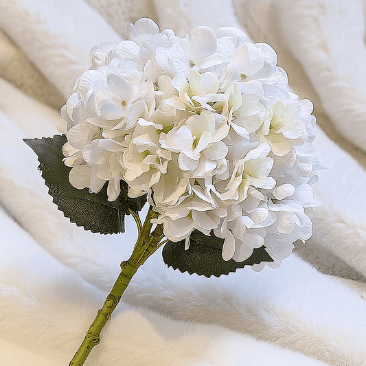 Cream Faux Hydrangea Single Stem Flower.
