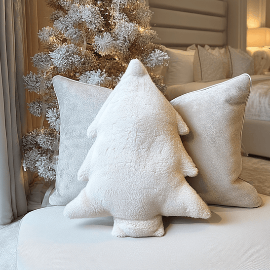 Cream Fleece Christmas Tree Decorative Cushion.