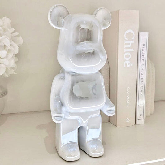 Cream Pearlescent Standing Bear Ornament.
