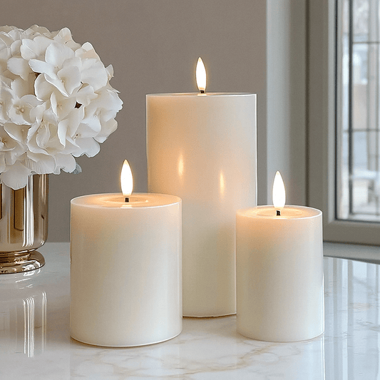 Cream Realistic LED Candles - Set of 3.