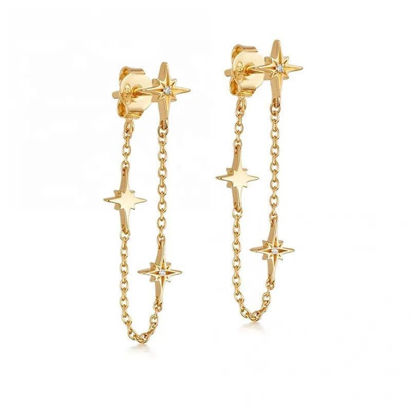 Astrella Luxe 18k Gold Plated Celestial Star Chain Loop Earrings LUXE TONES