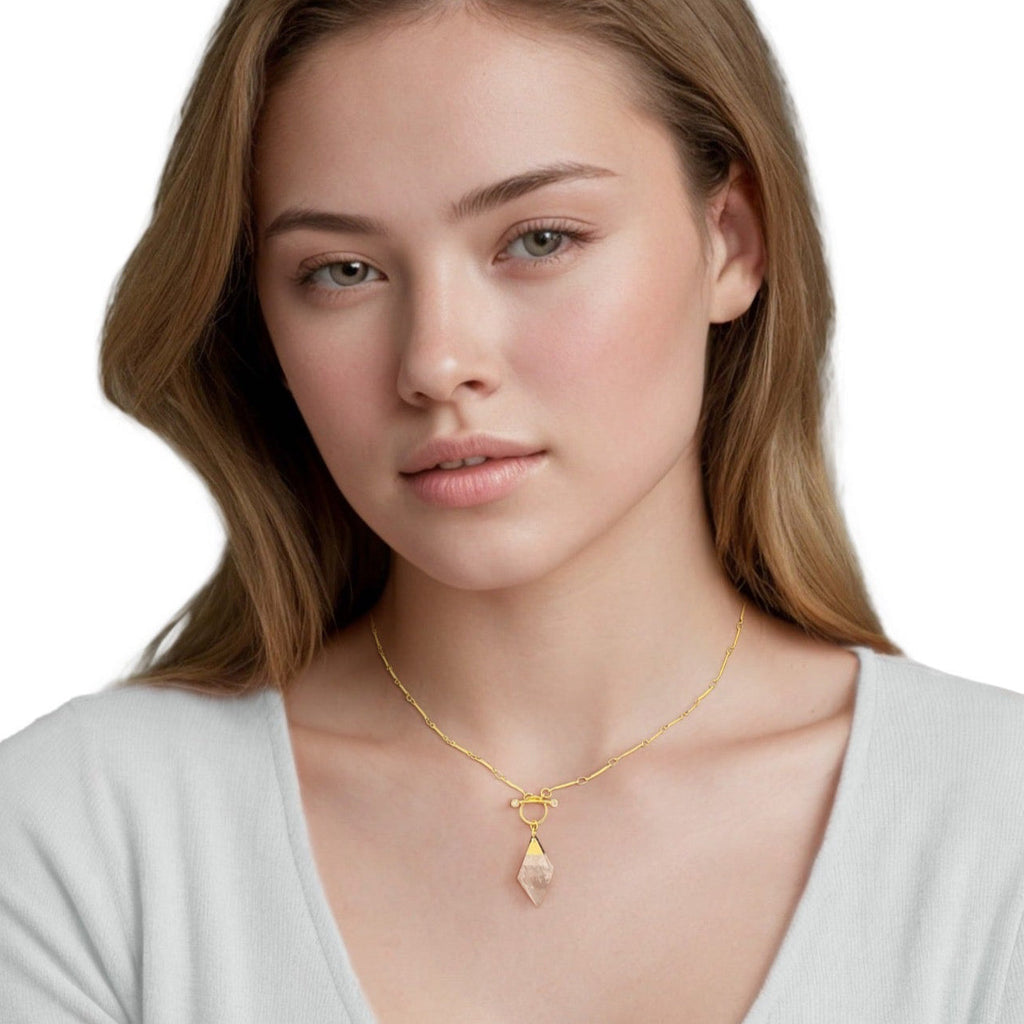 Persephone Luxe 18k Gold Plated Clear Quartz T Bar Necklace LUXE TONES