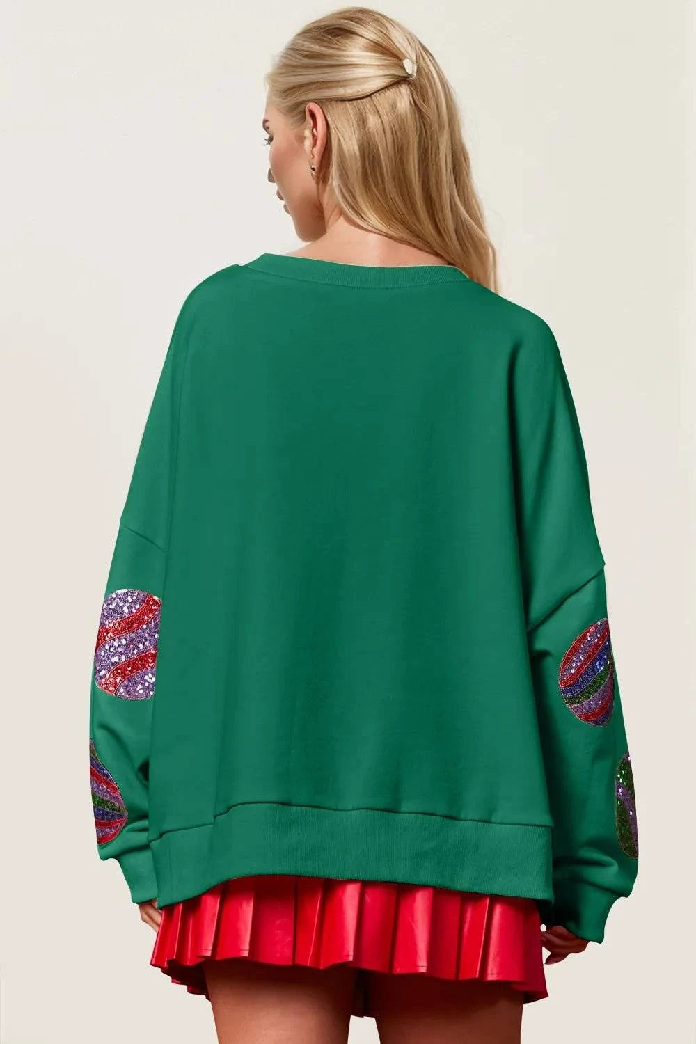 Double Take Christmas Element Sequin Round Neck Long Sleeve Sweatshirt - Rosey's Creations