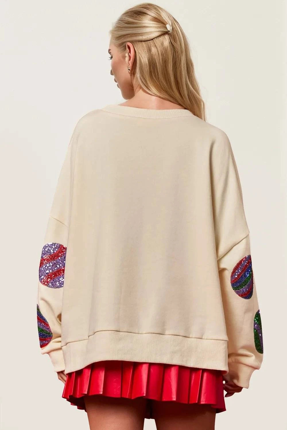 Double Take Christmas Element Sequin Round Neck Long Sleeve Sweatshirt - Rosey's Creations