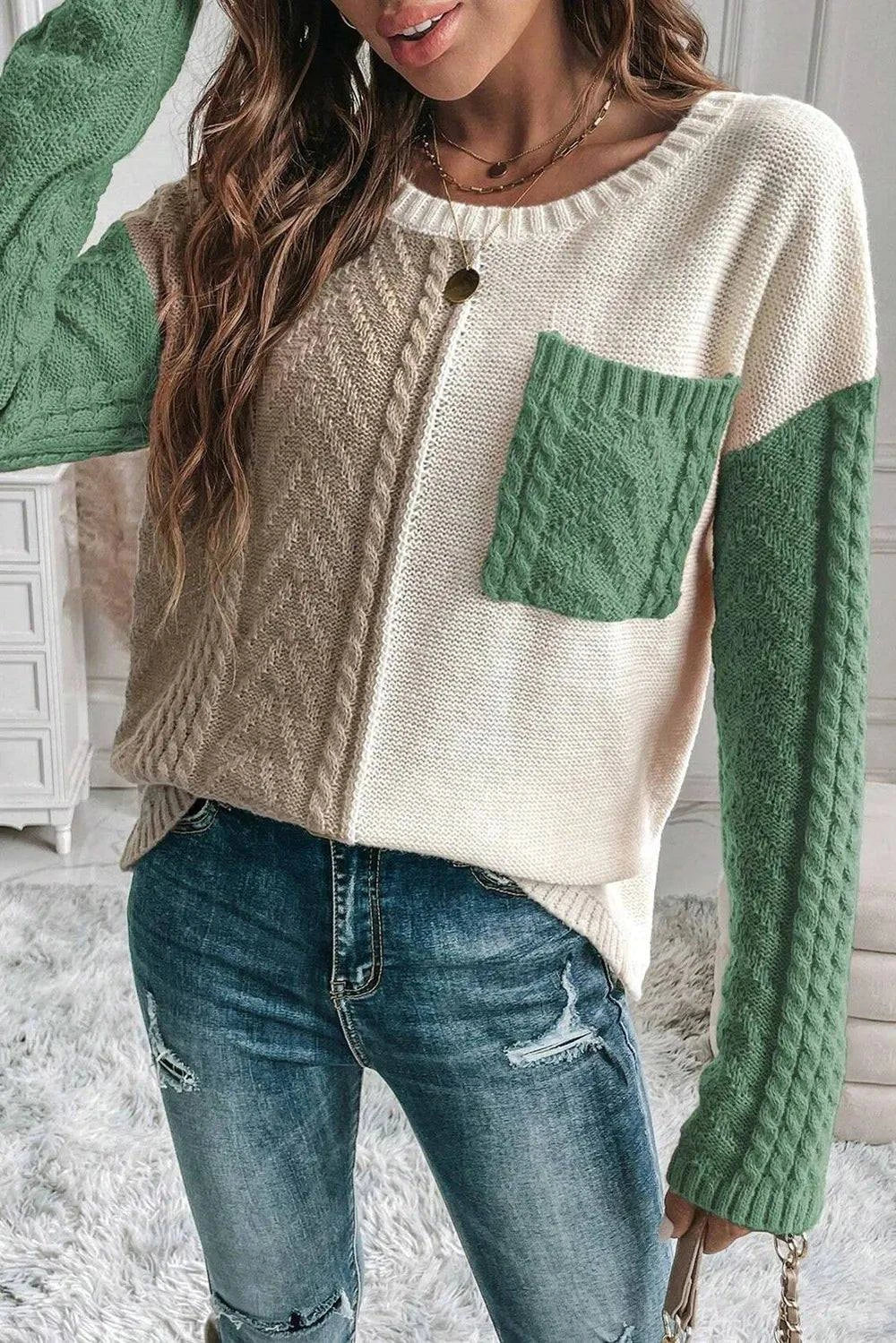 Double Take Full Size Color Block Drop Shoulder Sweater - Rosey's Creations