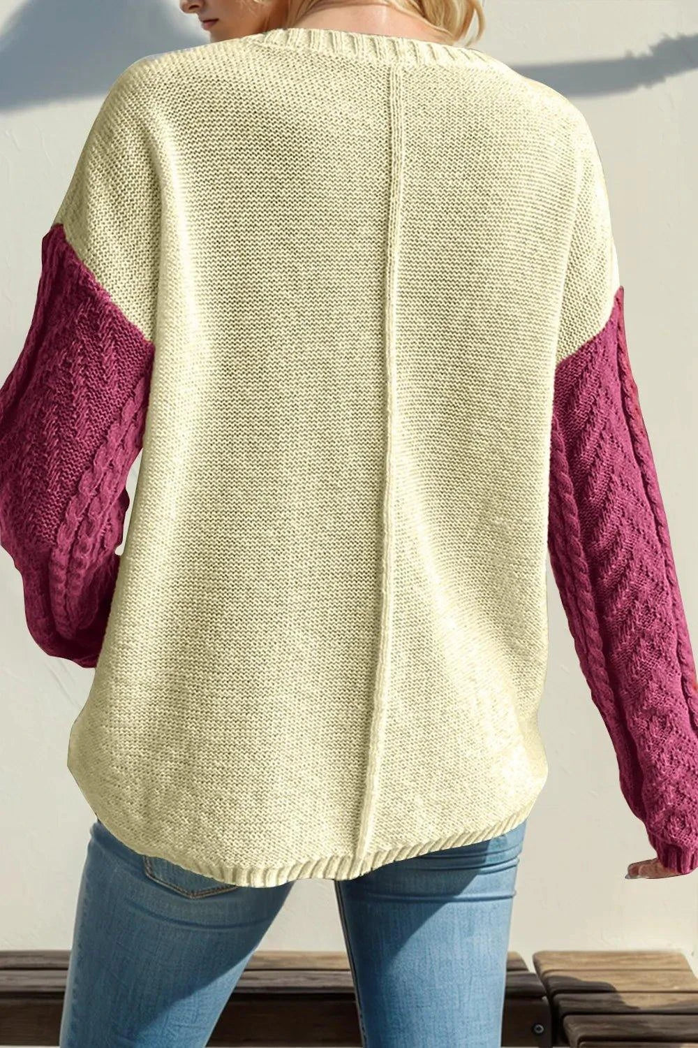 Double Take Full Size Color Block Drop Shoulder Sweater - Rosey's Creations