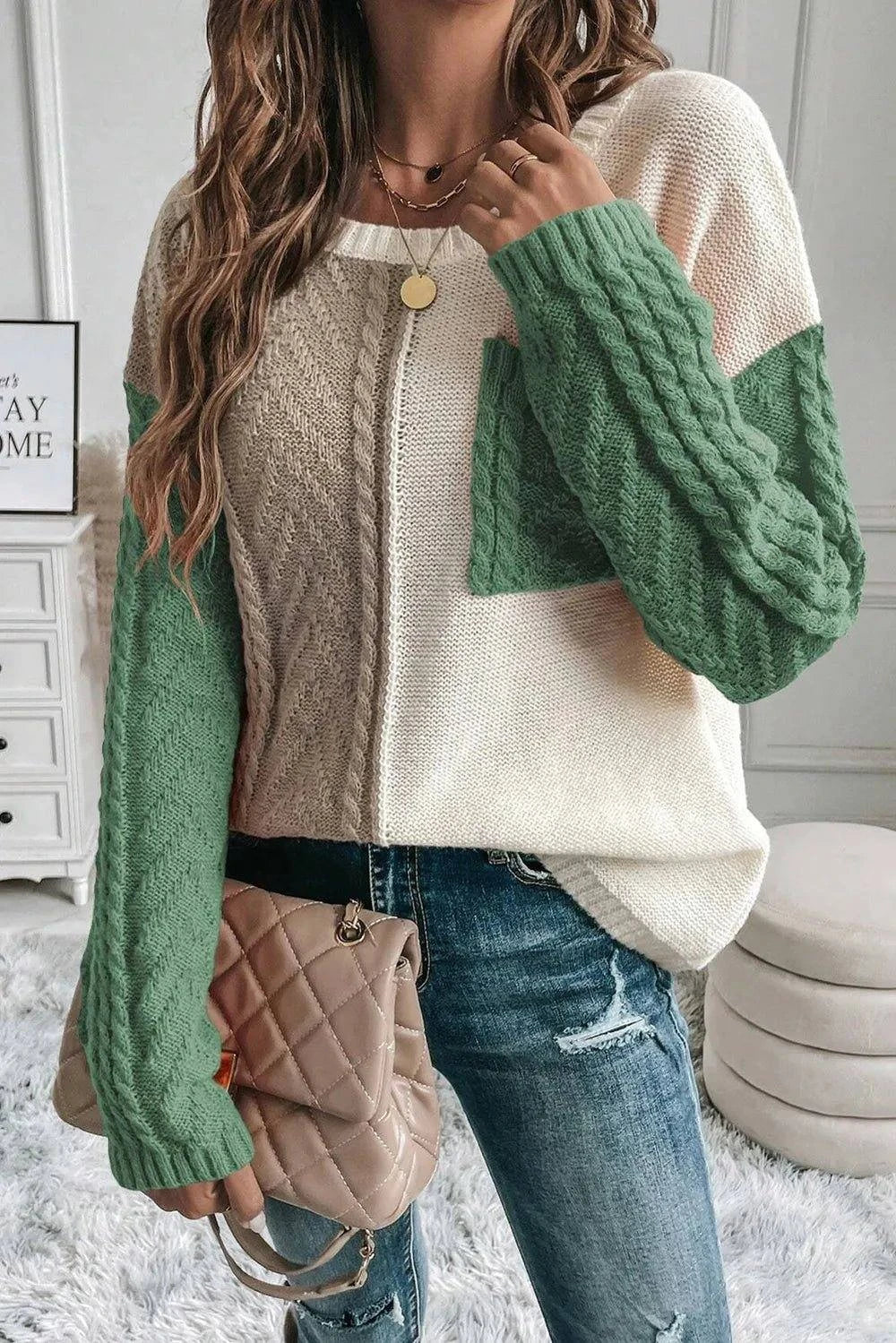 Double Take Full Size Color Block Drop Shoulder Sweater - Rosey's Creations