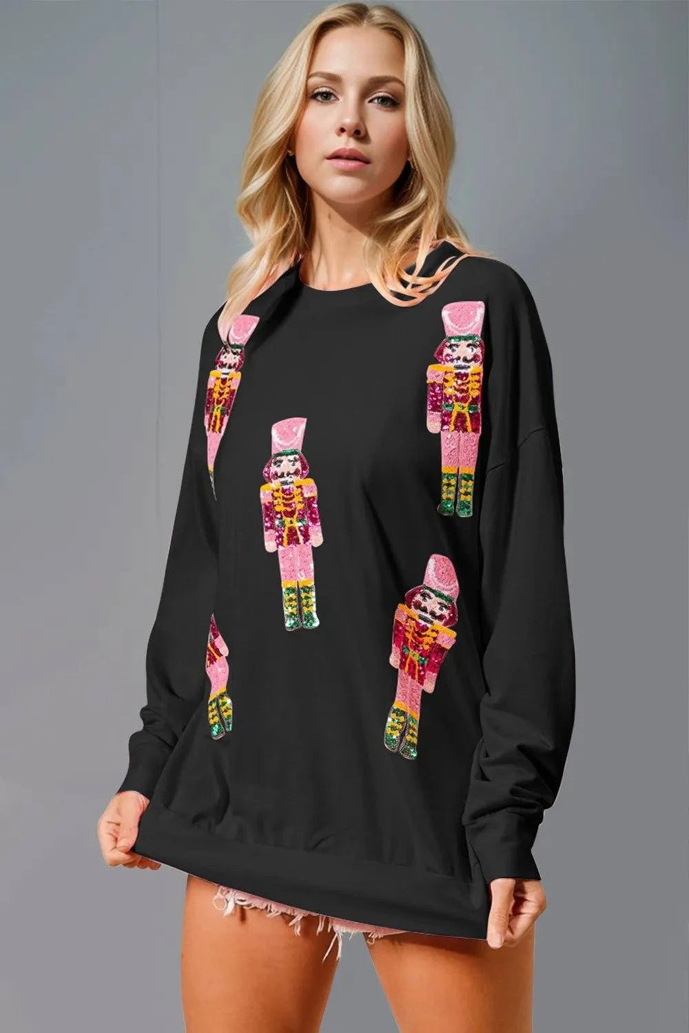 Double Take Sequin Nutcracker Round Neck Long Sleeve Sweatshirt - Rosey's Creations