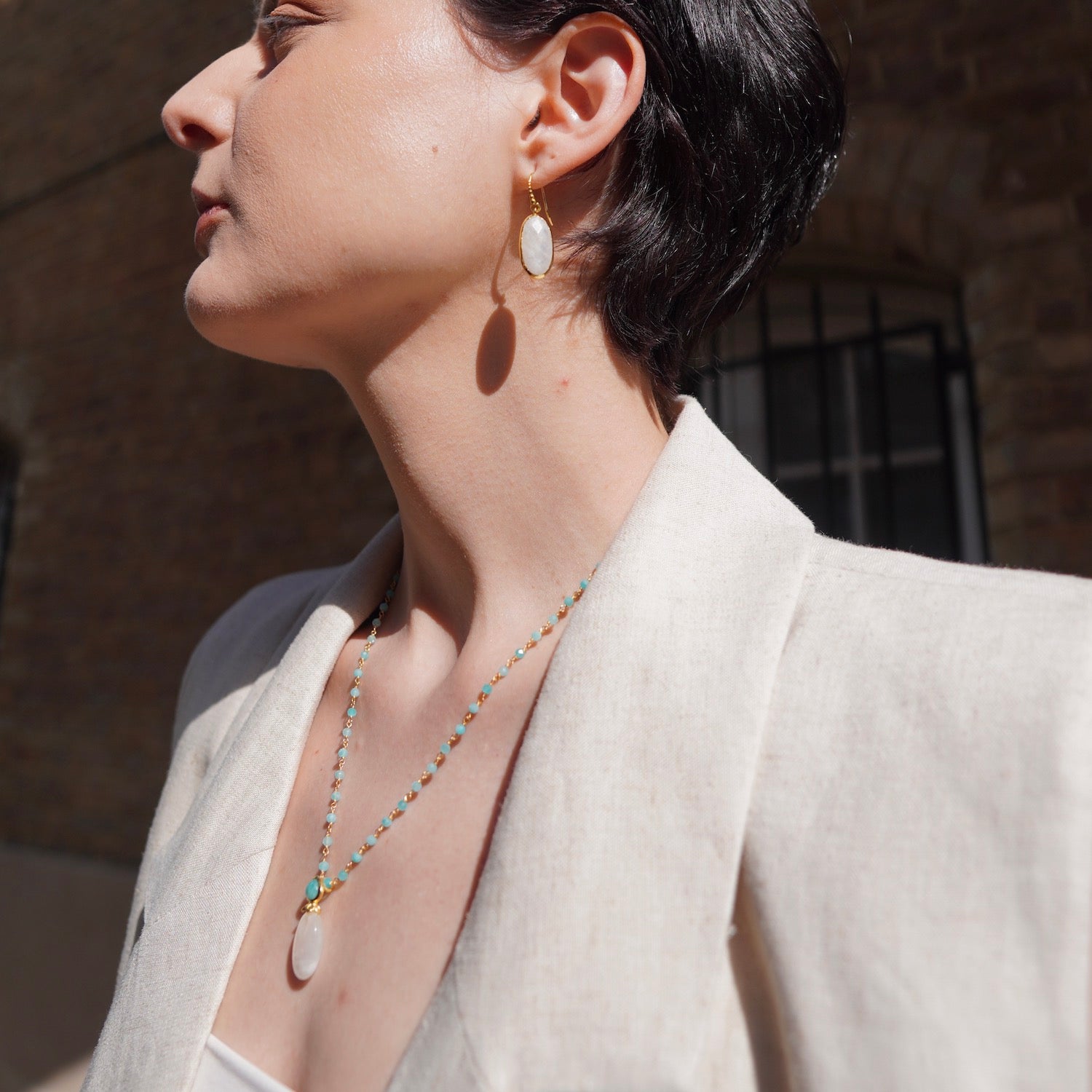 Charis Oval Gemstone Earrings Pariba Onyx Azuni London
