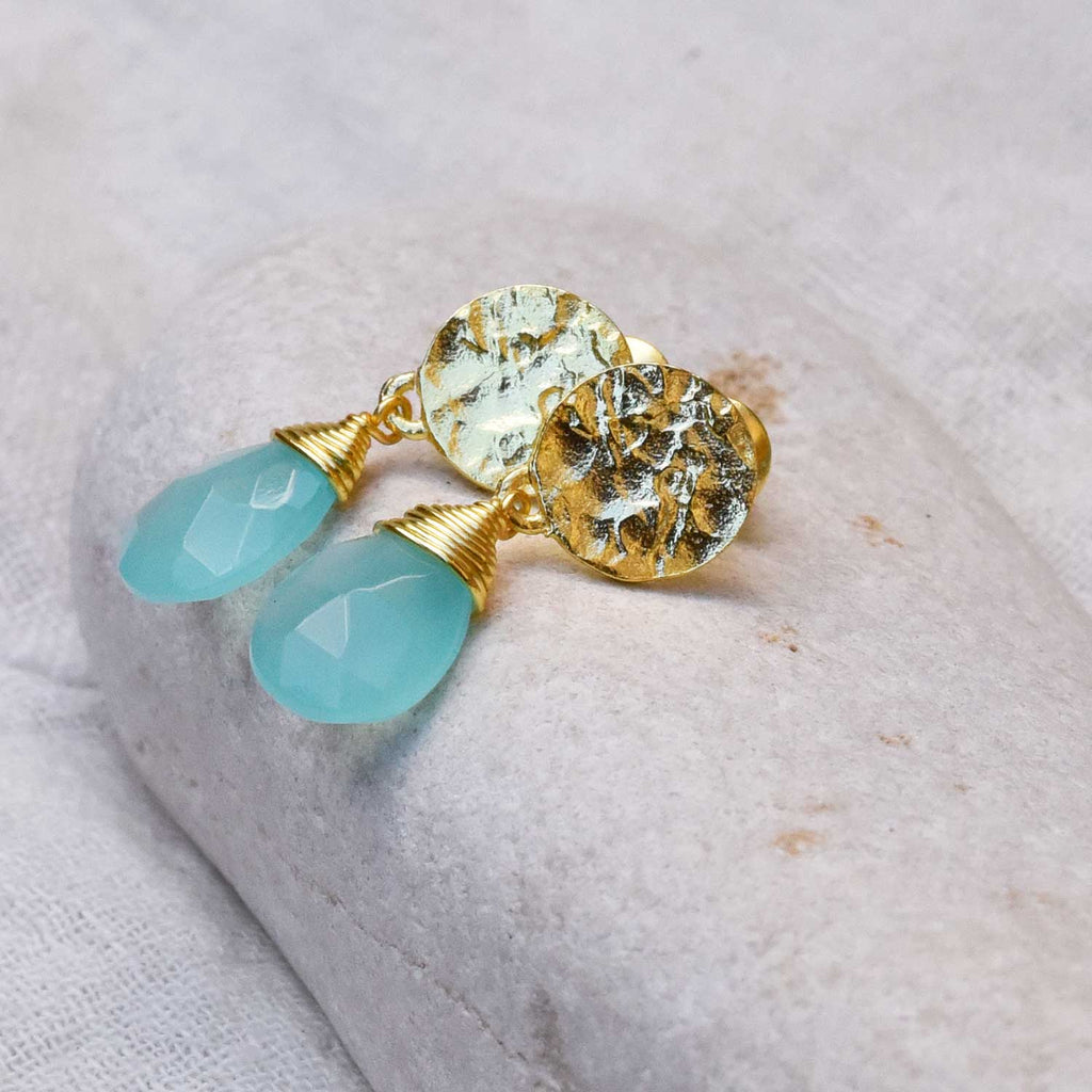 Classic Athena Drop Earrings: Aqua Pariba Onyx Azuni London