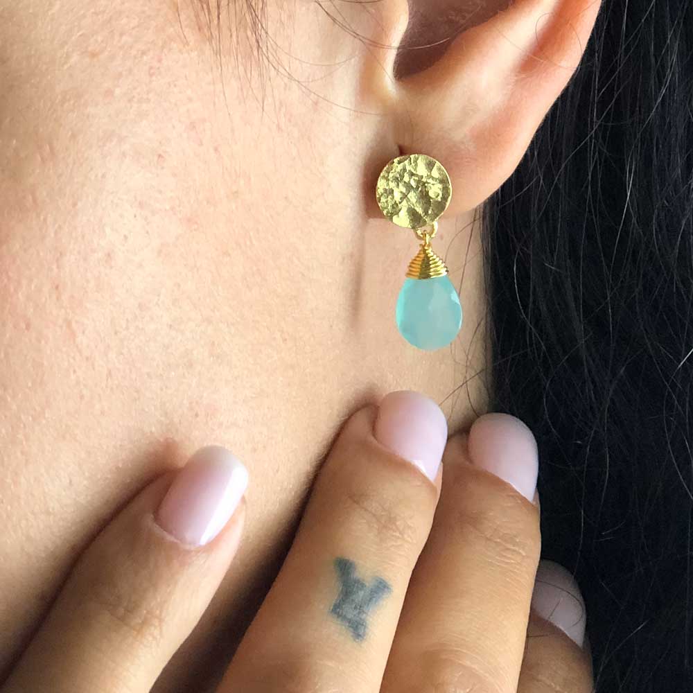 Classic Athena Drop Earrings: Aqua Pariba Onyx Azuni London