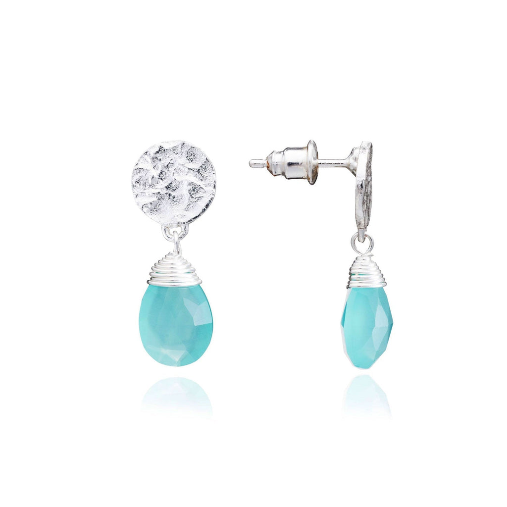 Classic Athena Drop Earrings: Silver Aqua Pariba Onyx Azuni London