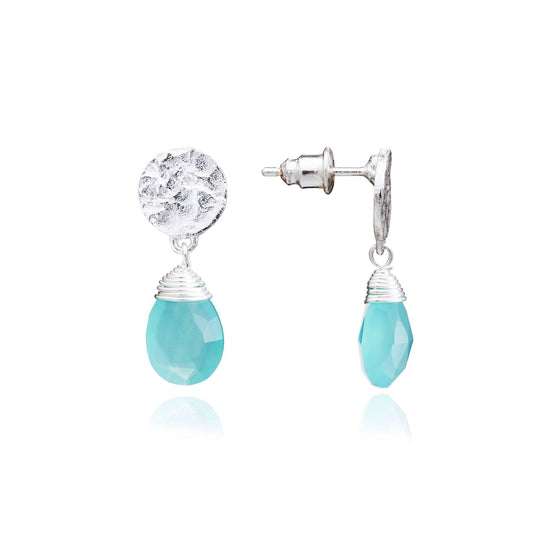 Classic Athena Drop Earrings: Silver Aqua Pariba Onyx Azuni London