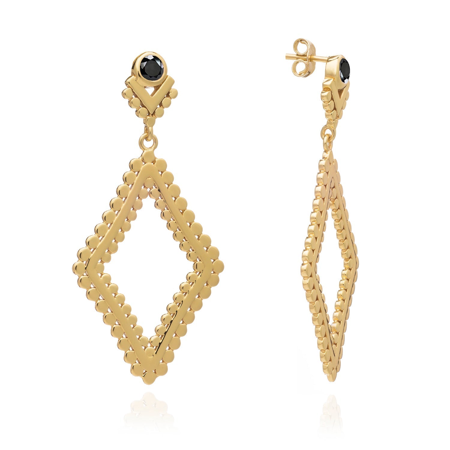 Etrusca Diamond Hoop Stud Earrings: Black Onyx Azuni London