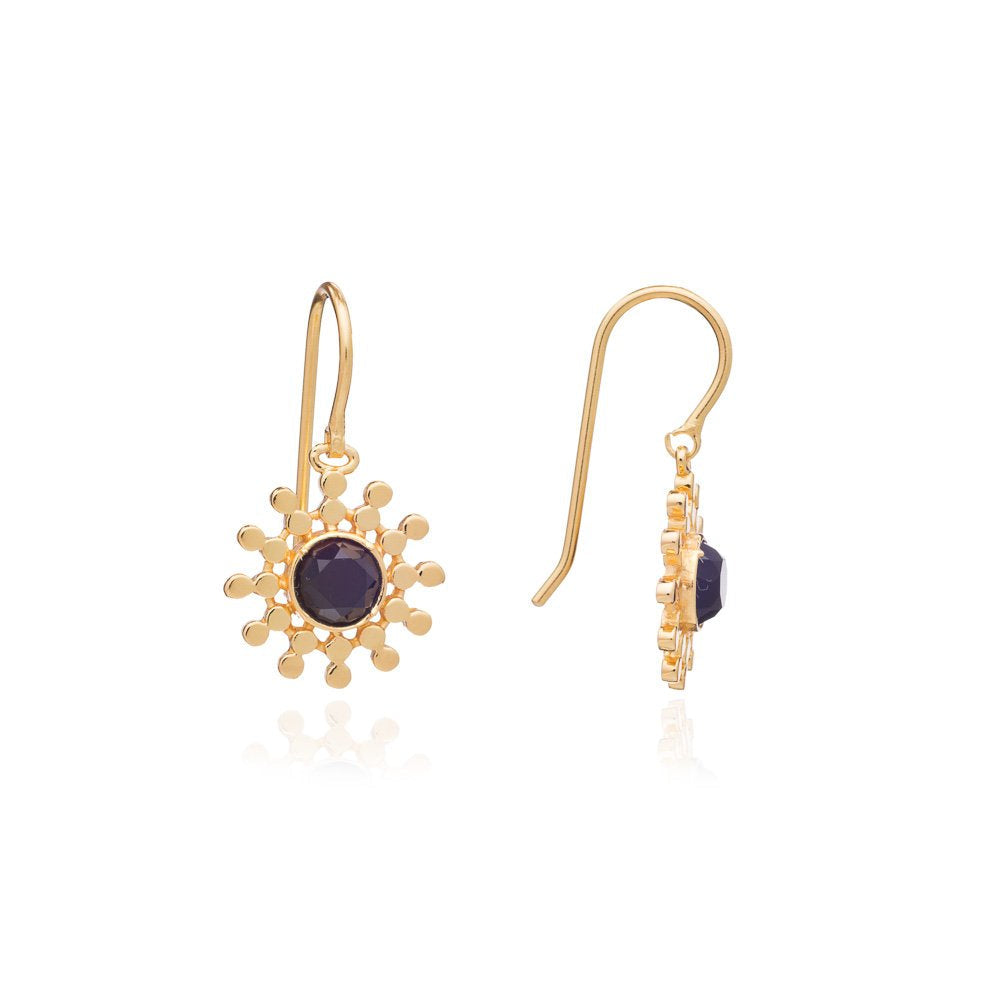 Etrusca Gold Sun Drop Earrings with Black Onyx Azuni London