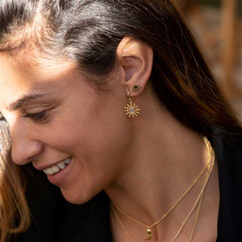 Etrusca Gold Sun Drop Earrings with Black Onyx Azuni London