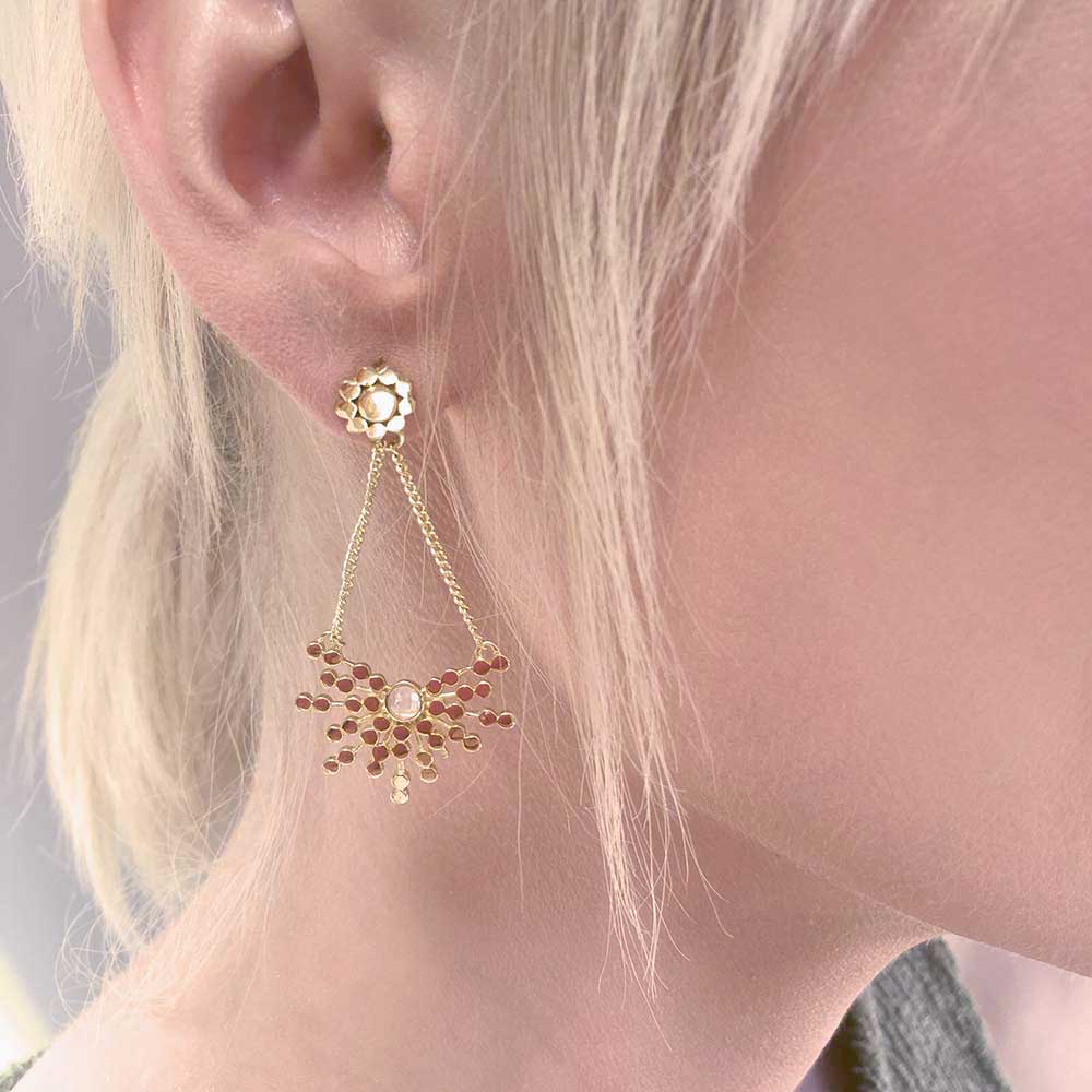 Etrusca Radiating Bead Stud Earrings: Rose Quartz Azuni London