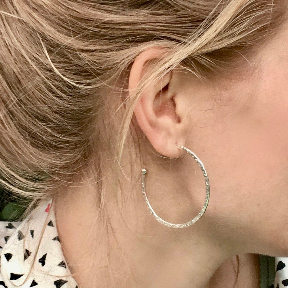 Lydia Large Textured Silver Hoops Azuni London
