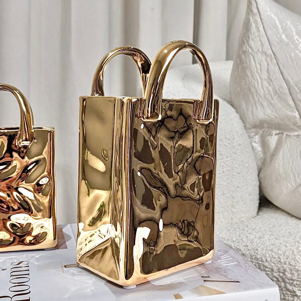 Elise Gold Handbag Decorative Vase - Rosey's Creations