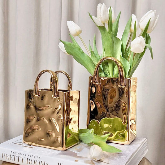 Elise Gold Handbag Decorative Vases - Set of 2 - Rosey's Creations
