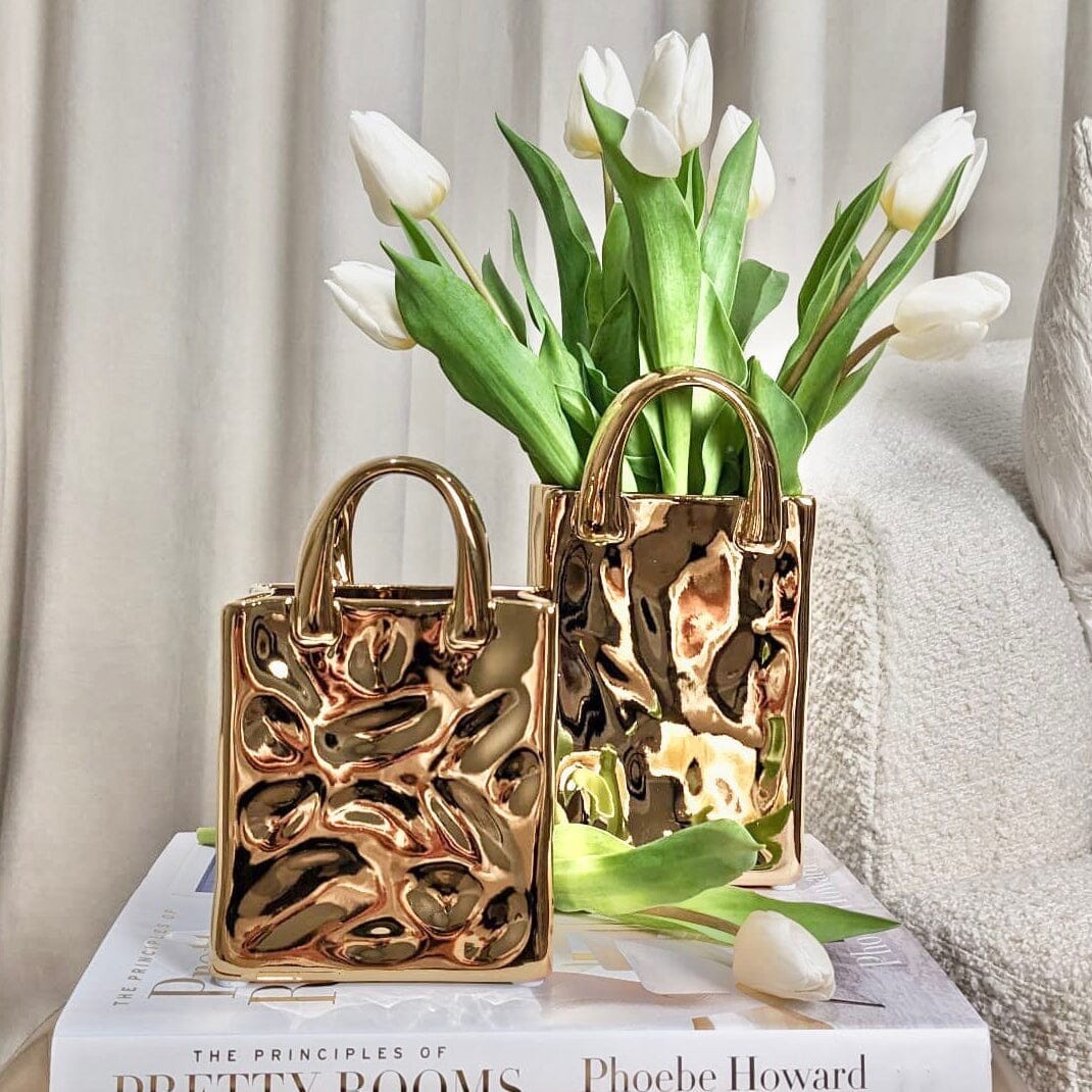 Elise Gold Handbag Decorative Vases - Set of 2 - Rosey's Creations