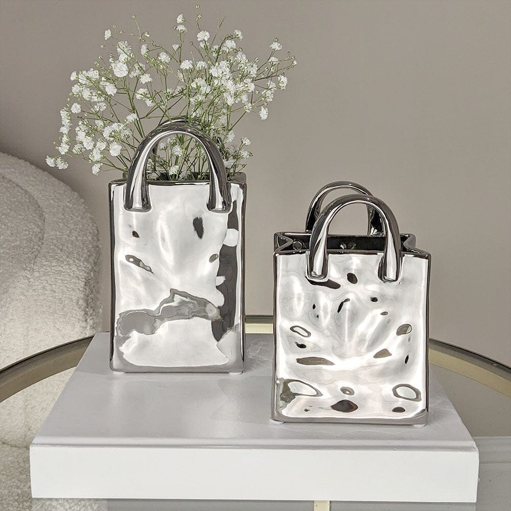 Elise Silver Handbag Decorative Vases - Set of 2 - Rosey's Creations
